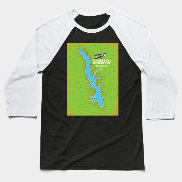 Toledo Bend reservoir Texas & Louisiana Map Baseball T-Shirt by nickemporium1